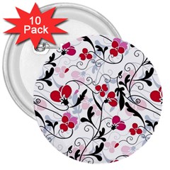 Floral Pattern 3  Buttons (10 Pack) 