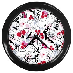 Floral Pattern Wall Clocks (black) by Valentinaart