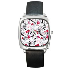 Floral Pattern Square Metal Watch by Valentinaart