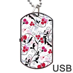 Floral Pattern Dog Tag Usb Flash (one Side) by Valentinaart