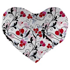 Floral Pattern Large 19  Premium Heart Shape Cushions