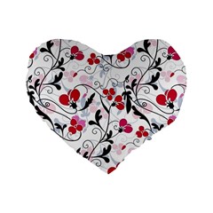 Floral Pattern Standard 16  Premium Flano Heart Shape Cushions