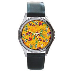 Floral Pattern Round Metal Watch