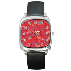 Floral Pattern Square Metal Watch by Valentinaart