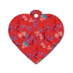 Floral Pattern Dog Tag Heart (two Sides) by Valentinaart