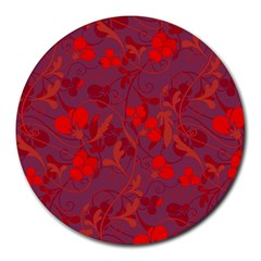 Red Floral Pattern Round Mousepads by Valentinaart