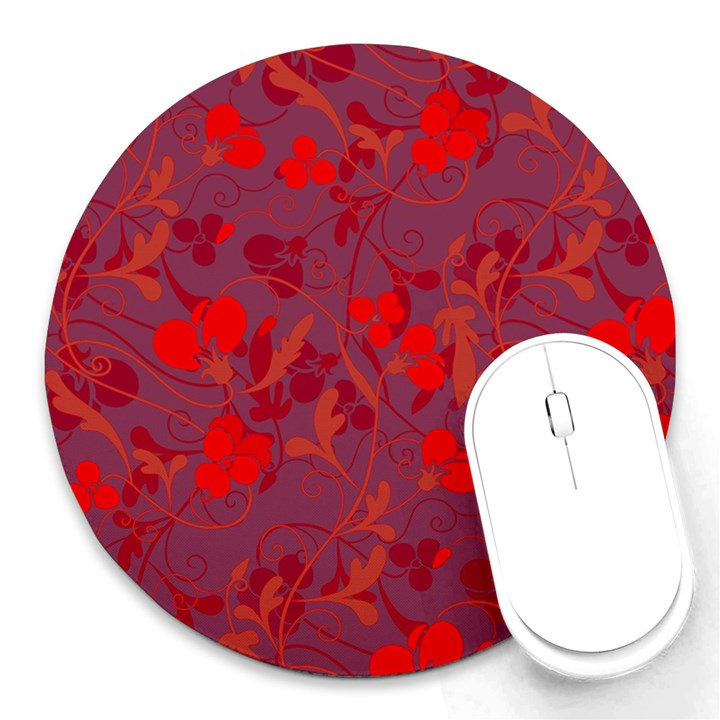 Red floral pattern Round Mousepads