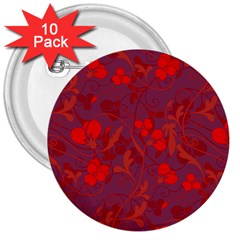 Red Floral Pattern 3  Buttons (10 Pack) 