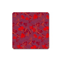 Red Floral Pattern Square Magnet by Valentinaart