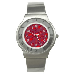 Red Floral Pattern Stainless Steel Watch by Valentinaart