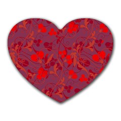 Red Floral Pattern Heart Mousepads by Valentinaart