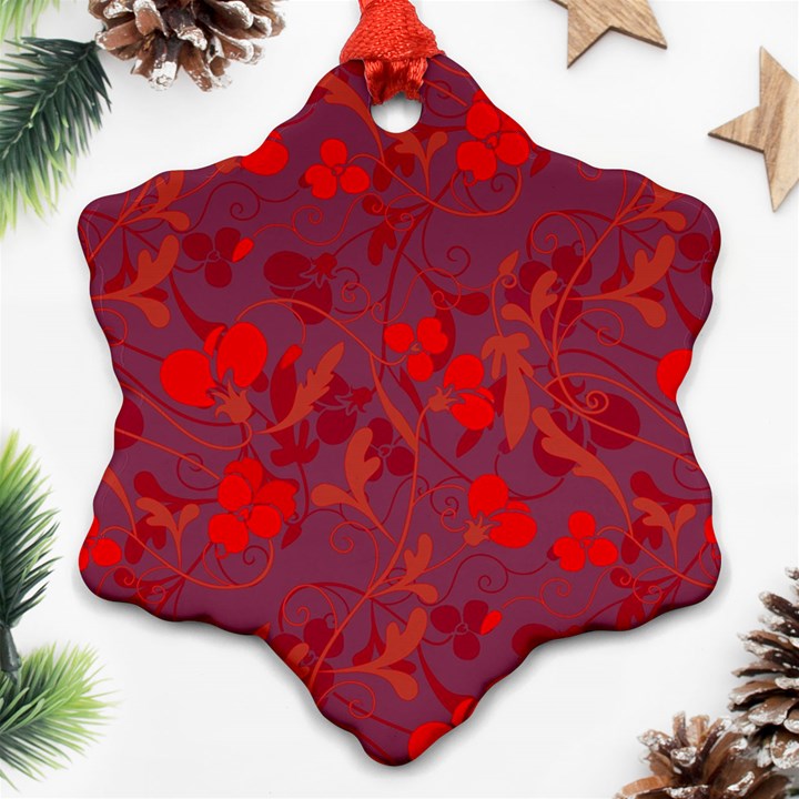 Red floral pattern Snowflake Ornament (Two Sides)