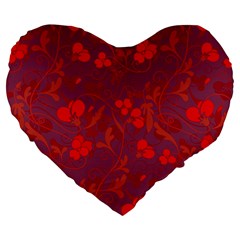 Red Floral Pattern Large 19  Premium Flano Heart Shape Cushions