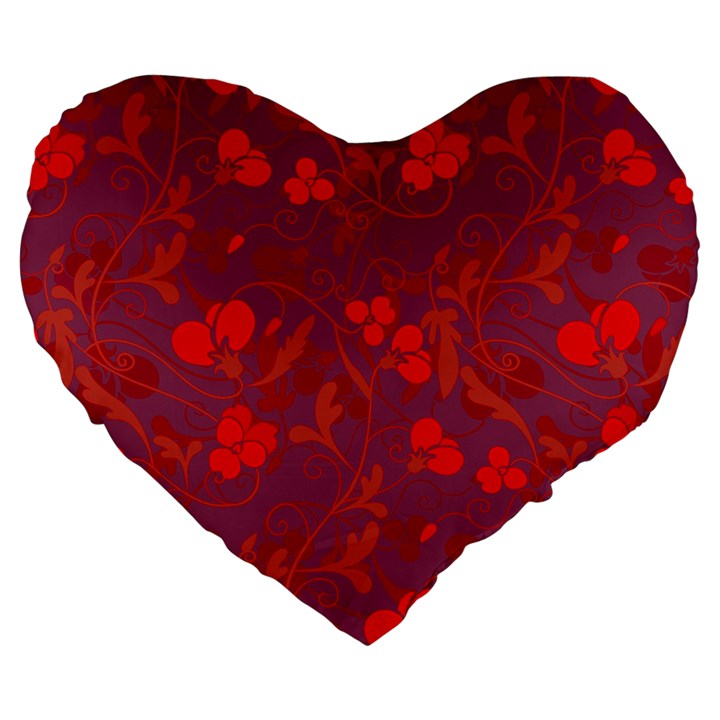 Red floral pattern Large 19  Premium Flano Heart Shape Cushions