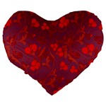 Red floral pattern Large 19  Premium Flano Heart Shape Cushions Back