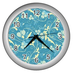 Floral Pattern Wall Clocks (silver)  by Valentinaart