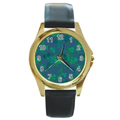 Floral Pattern Round Gold Metal Watch