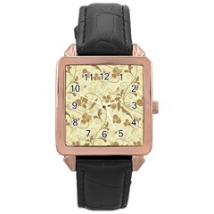 Floral pattern Rose Gold Leather Watch 