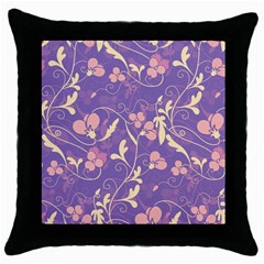 Floral Pattern Throw Pillow Case (black) by Valentinaart