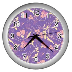 Floral Pattern Wall Clocks (silver)  by Valentinaart