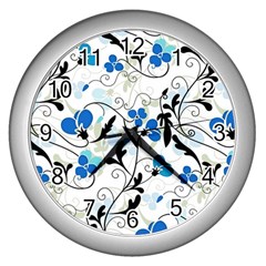 Floral Pattern Wall Clocks (silver)  by Valentinaart