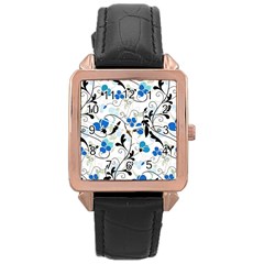 Floral Pattern Rose Gold Leather Watch  by Valentinaart