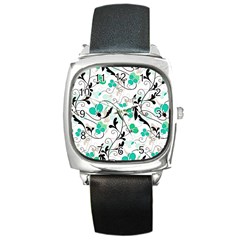 Floral Pattern Square Metal Watch by Valentinaart