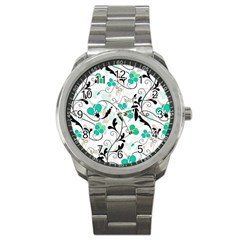 Floral Pattern Sport Metal Watch by Valentinaart