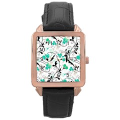 Floral Pattern Rose Gold Leather Watch  by Valentinaart