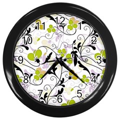 Floral Pattern Wall Clocks (black) by Valentinaart