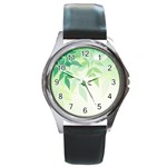 Spring Leaves Nature Light Round Metal Watch Front