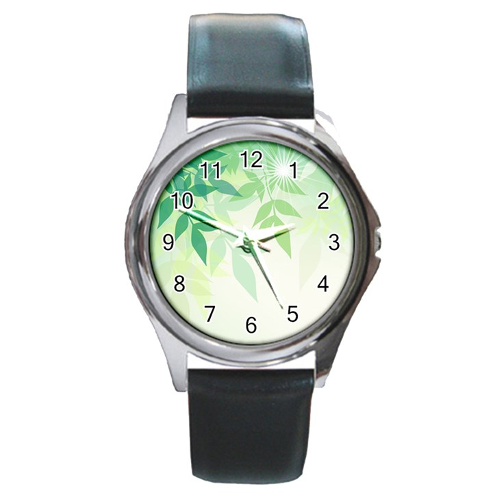 Spring Leaves Nature Light Round Metal Watch