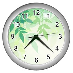 Spring Leaves Nature Light Wall Clocks (silver)  by Simbadda