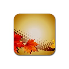 Background Leaves Dry Leaf Nature Rubber Coaster (square)  by Simbadda