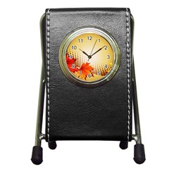 Background Leaves Dry Leaf Nature Pen Holder Desk Clocks by Simbadda