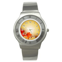 Background Leaves Dry Leaf Nature Stainless Steel Watch by Simbadda