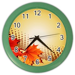 Background Leaves Dry Leaf Nature Color Wall Clocks by Simbadda