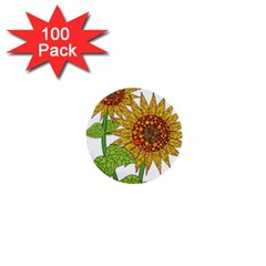 Sunflowers Flower Bloom Nature 1  Mini Buttons (100 Pack)  by Simbadda