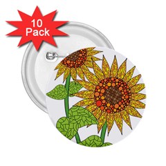 Sunflowers Flower Bloom Nature 2 25  Buttons (10 Pack) 