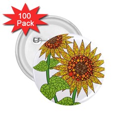 Sunflowers Flower Bloom Nature 2 25  Buttons (100 Pack)  by Simbadda