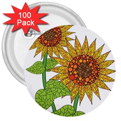 Sunflowers Flower Bloom Nature 3  Buttons (100 Pack)  by Simbadda