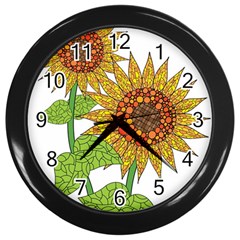 Sunflowers Flower Bloom Nature Wall Clocks (black) by Simbadda