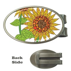 Sunflowers Flower Bloom Nature Money Clips (oval)  by Simbadda