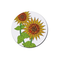 Sunflowers Flower Bloom Nature Rubber Coaster (round)  by Simbadda