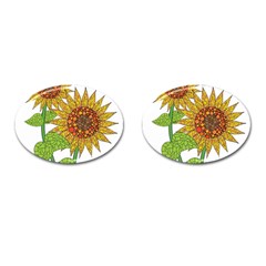 Sunflowers Flower Bloom Nature Cufflinks (oval) by Simbadda