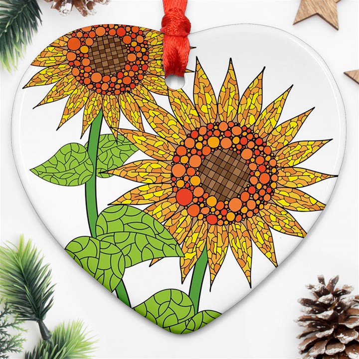 Sunflowers Flower Bloom Nature Heart Ornament (Two Sides)