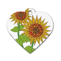 Sunflowers Flower Bloom Nature Dog Tag Heart (one Side) by Simbadda