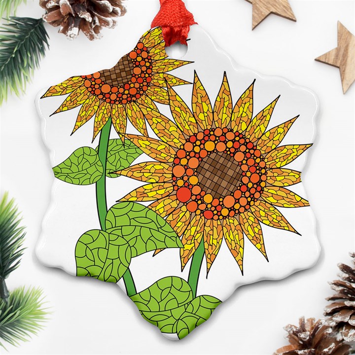 Sunflowers Flower Bloom Nature Snowflake Ornament (Two Sides)