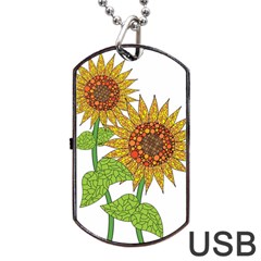 Sunflowers Flower Bloom Nature Dog Tag Usb Flash (one Side) by Simbadda