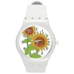 Sunflowers Flower Bloom Nature Round Plastic Sport Watch (m) by Simbadda